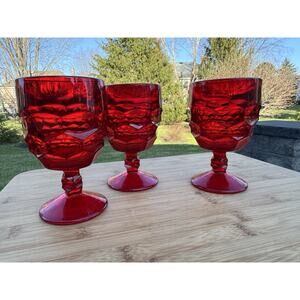 Vintage Viking Depression Glasses Ruby Red Water / Wine Goblets 5.75” ~set Of 3